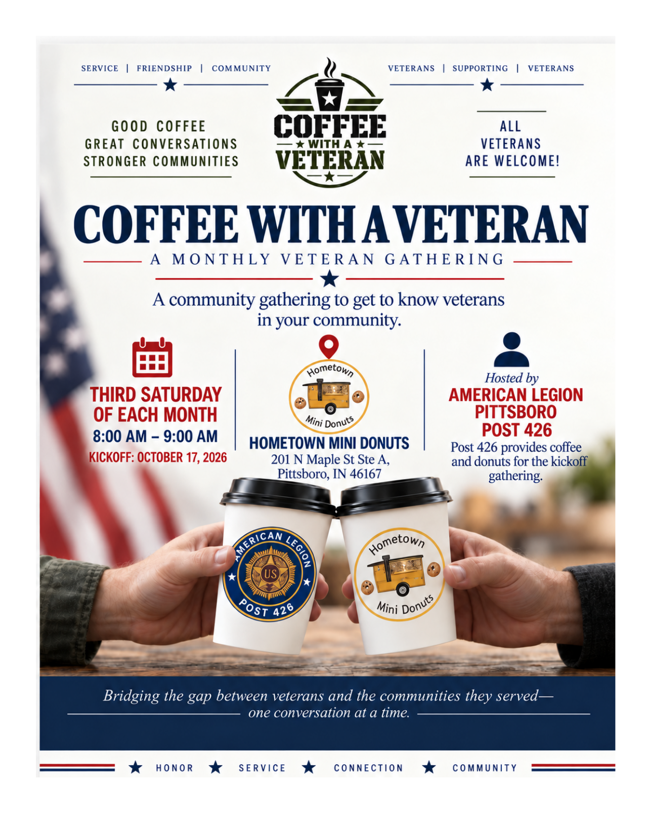 Pittsboro Coffee With A Veteran event flyer