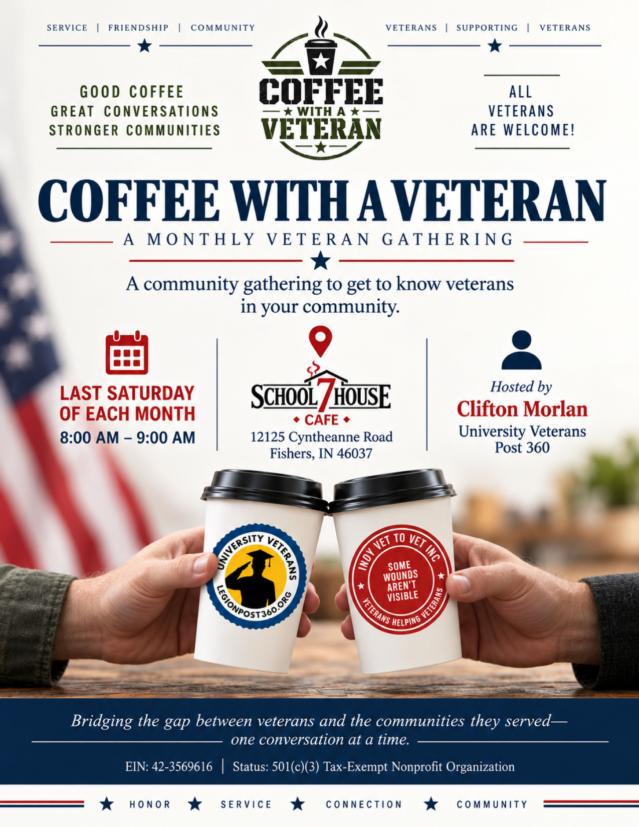 Schoolhouse 7 Coffee With A Veteran event flyer